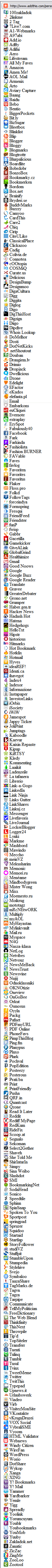 AddThis list of social media and web site sharing services